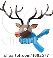 Poster, Art Print Of Christmas Deer With Blue Scarf