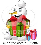 Poster, Art Print Of Snowman With Big Present