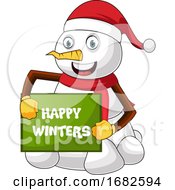 Poster, Art Print Of Snowman With Greeting Card