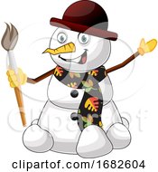 Poster, Art Print Of Snowman With Brush