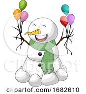 Poster, Art Print Of Snowman With Balloon