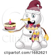 Poster, Art Print Of Snowman With Cake