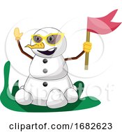 Poster, Art Print Of Snowman With Flag