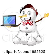 Poster, Art Print Of Snowman With Laptop