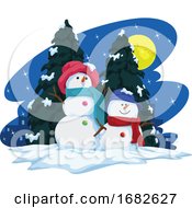 Poster, Art Print Of Two Snowmen And Christmas Tree