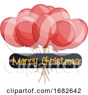 Dozen Of Red Ballons And Mery Christmas Sign
