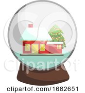 Christmas Crystal Ball With Red House Inside