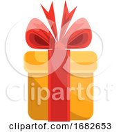 Poster, Art Print Of Christmas Gift In Yellow Paper With Red Tie And Bow