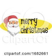 Poster, Art Print Of Yellow Elipse With Santas Head And Merry Christmas Text