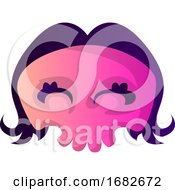 Cute Pink Cartoon Skull With Purple Hair Illustartion