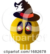 Poster, Art Print Of Cute Yellow Cartoon Skull With Halloween Hat Illustartion