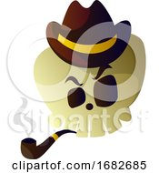 Poster, Art Print Of Cartoon Skull With Brown Hat And Pipe Illustartion