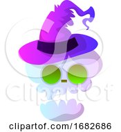 Poster, Art Print Of Cartoon Skull With Purple Halloween Hat Illustartion
