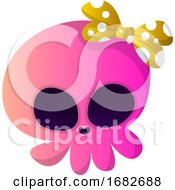 Poster, Art Print Of Cute Pink Cartoon Skull With Yellow Tie Illustartion