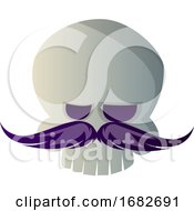 Poster, Art Print Of Cartoon Skull With Purple Mustache Illustartion