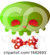 Poster, Art Print Of Green Cartoon Skull With Red Bowtie Illustartion