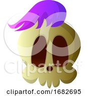 Poster, Art Print Of Cartoon Skull With Purple Hair Illustartion