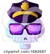 Poster, Art Print Of Cartoon Skull With Purple Police Hat Illustartion
