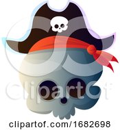 Poster, Art Print Of Cartoon Skull With Pirat Hat Illustration