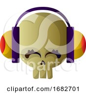 Poster, Art Print Of Cute Caroon Skull With Headphones Illustartion