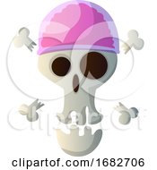 Poster, Art Print Of Cartoon Skull With Pink Hat Illustartion