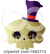 Poster, Art Print Of Cartoon Skull With Purple Hat Illustartion