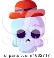 Poster, Art Print Of Cartoon Skull With Red Hat Illustartion