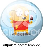 Poster, Art Print Of Cartoon Character Of Yellow Monster In Red Shirt Eating An Icecream Illustration In Light Blue Circle