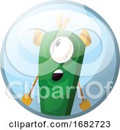 Poster, Art Print Of Cartoon Character Of A Green Monster With One Eye Looking Suprised Illustration In Blue Circle