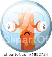 Poster, Art Print Of Cartoon Character Of A Orange Monster With Yellow Dots And Eyes Standing Out Looking Suprised Illustration In Light Blue Circle