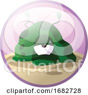 Poster, Art Print Of Cartoon Character Of A Green Monster Looking Tired Illustration In Light Purple Circle