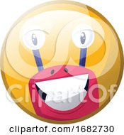 Poster, Art Print Of Cartoon Character Of A Pink Monster With Big Teeth Smiling Illustration In Yellow Circle