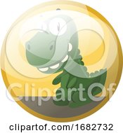 Cartoon Character Of A Green Dinosaur Smiling Illustration In Yellow Circle by Morphart Creations