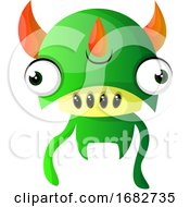 Poster, Art Print Of Green Monster With Triple Horns Illustration