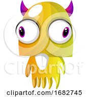 Poster, Art Print Of Yellow Monster With Pink Horns And Big Eyes Illustration