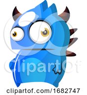 Poster, Art Print Of Blue Monster With Horns Illustration
