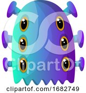 Poster, Art Print Of Blue Monster With Six Eyes Illustration