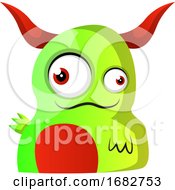 Poster, Art Print Of Green Monster With Red Horns Illustration