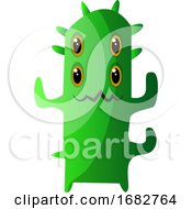 Poster, Art Print Of Four-Eyed Green Monster With Thorns Illustration Print