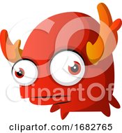 Confused Red Monster With Horns Illustration Print