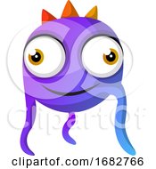 Violet Cute Monster With Crown Illustration Print
