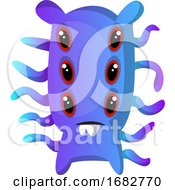 Poster, Art Print Of Six-Eyed Blue Monster With Tentacles Illustration