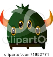 Four Eyed Green Monster With A Horn Illustration