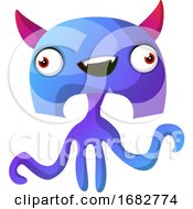 Blue Monster With Pink Hornes Illustration