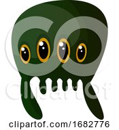Poster, Art Print Of Green Meduza Monster With Four Eyes Illustration