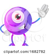 One Eyed Purple Monster Waving Illustration
