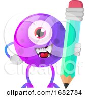 One Eyed Purple Monster Holding A Huge Pen Illustration