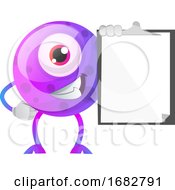 Poster, Art Print Of Smiling One Eyed Monster Holding A Notepad Illustration