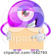 Poster, Art Print Of One Eyed Monster Showing Something On A Paper Illustration