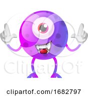 Poster, Art Print Of One Eyed Purple Monster With Hands In The Air Illustration